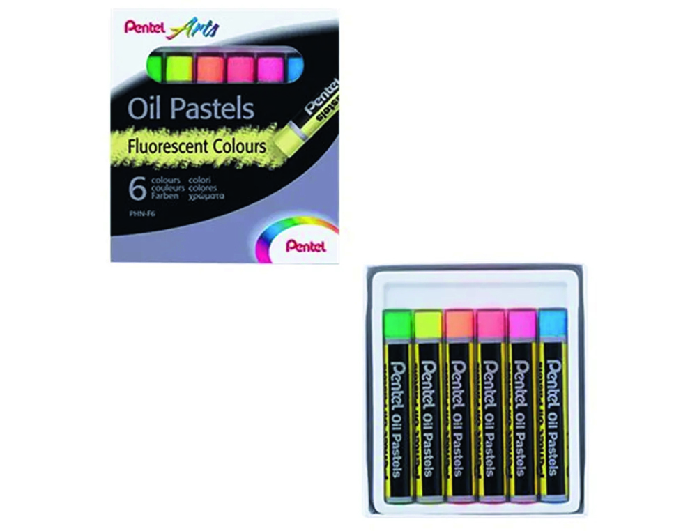 PASTEL HUILE PENTEL ARTS CORPS ROND ENROBAGE PAPIER    NON SALISSANT COLORIS FLUOS   ASSORTIS BOITE 6 UNITES