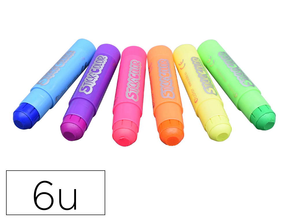 BATON GOUACHE STICK'COLOR SOLIDE TOUS SUPPORTS COLORIS  FLUO ASSORTIS BOITE 6 UNITES