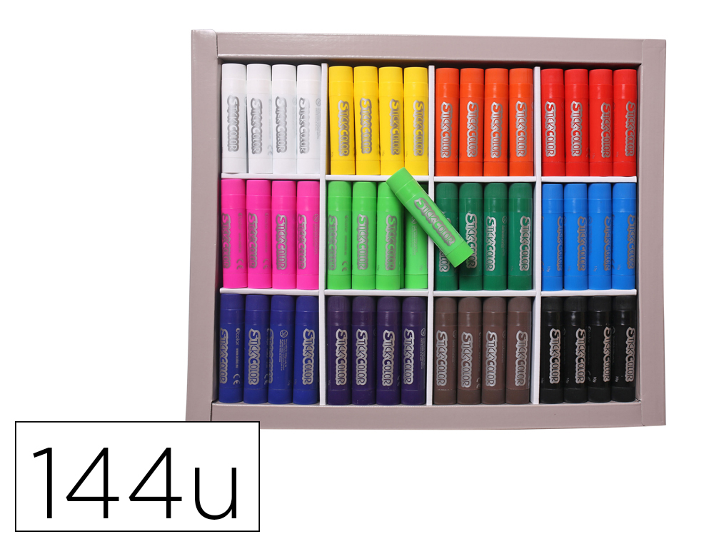 BATON GOUACHE STICK'COLOR SOLIDE TOUS SUPPORTS COLORIS  VIFS ASSORTIS SCHOOLPACK 144  UNITES
