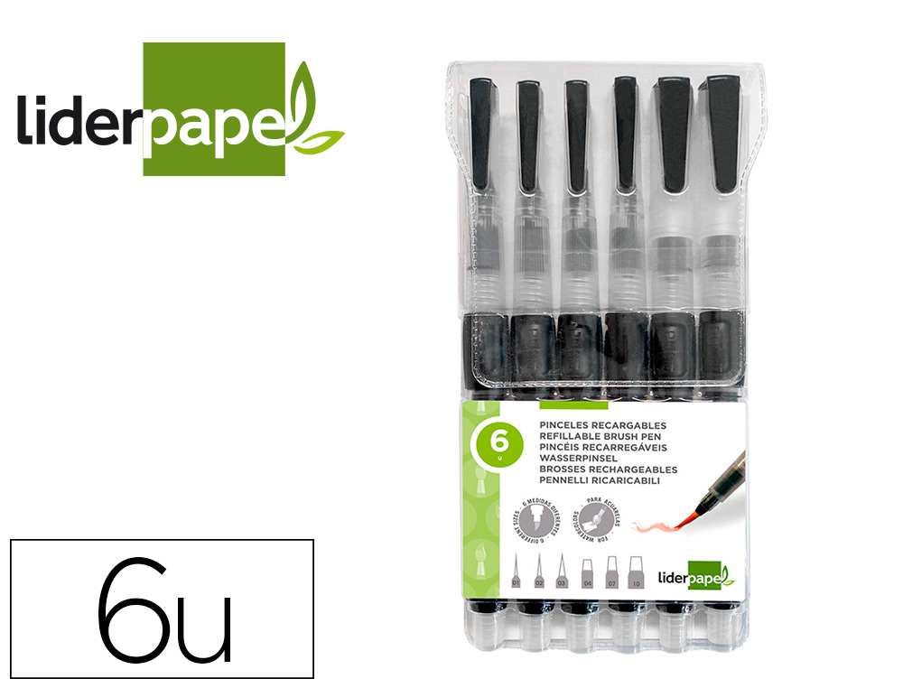 PINCEAU LIDERPAPEL RECHARGEABLE POINTES TAILLES  ASSORTIES SET 6 UNITES