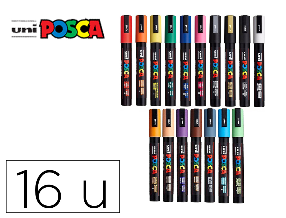 MARQUEUR POSCA PC1MC POINTE CONIQUE EXTRA FINE TRAIT      0,7-1MM COLORIS ASSORTIS      BOITE 16 UNITES