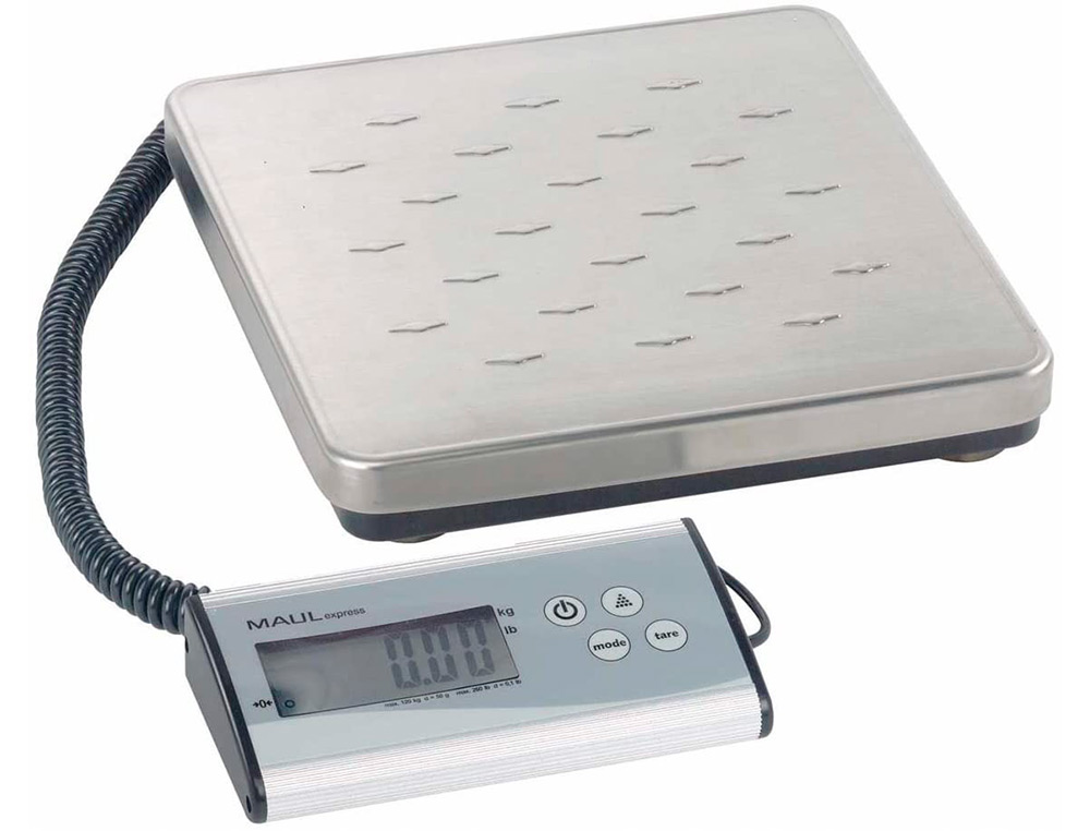 PESE-PAQUET MAUL CARGO 120KG ROBUSTE GRAND PLATEAU ACIER   INOXYDABLE 27X27CM FONCTION   COMPTAGE FACILE PUPITRE