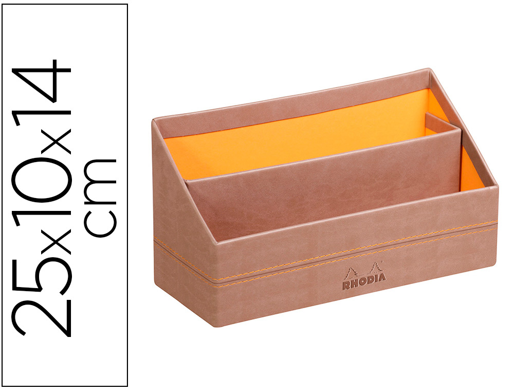 PORTE-COURRIER RHODIARAMA 2 COMPARTIMENTS EN SIMIL CUIR   TAUPE VELOUT  25X10X14CM