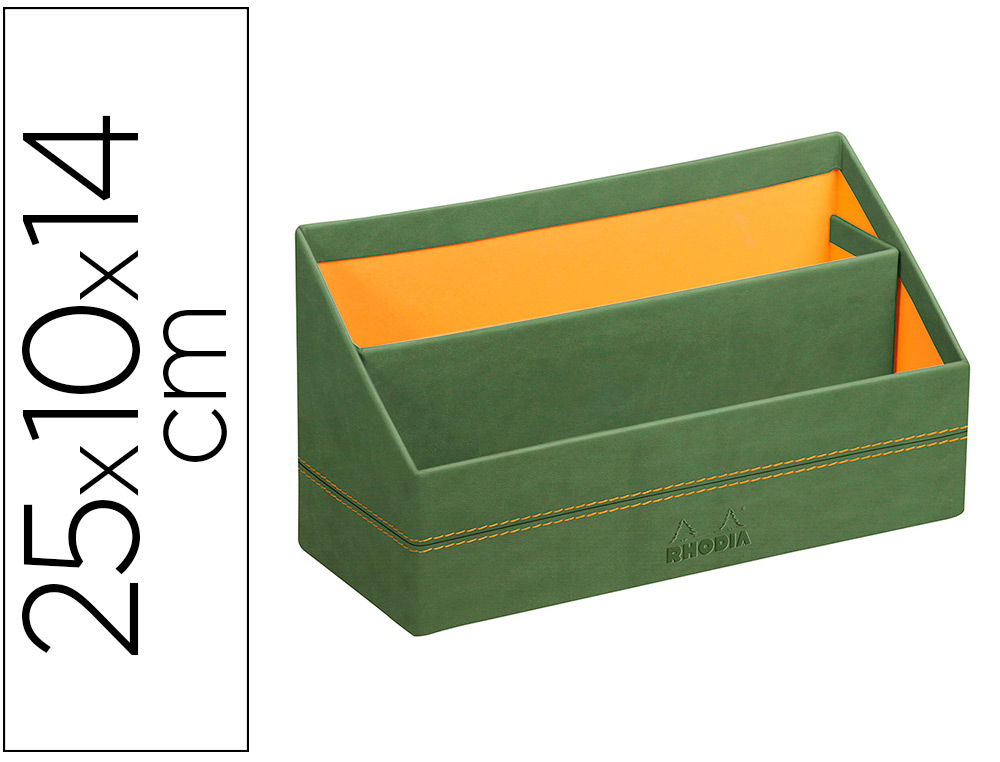 PORTE-COURRIER RHODIARAMA 2 COMPARTIMENTS EN SIMIL CUIR   SAUGE VELOUT  25X10X14CM