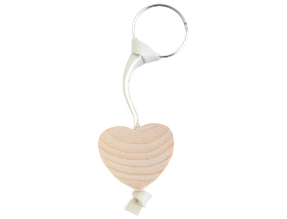 PORTE-CLES BOIS AVEC ACCROCHE METAL FORME COEUR 3X2.5CM     COLORIS NATUREL