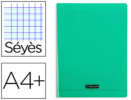 CAHIER PIQU CLAIREFONTAINE COUVERTURE POLYPROPYLNE TRANSPARENTE A4+ 24X32CM 96 PAGES 90G SYS COLORIS VERT