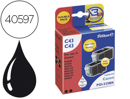 CARTOUCHE PELIKAN JET D'ENCRE COMPATIBLE IMPRIMANTES CANON PGI525BK PACK 2 ENCRES COULEUR NOIR