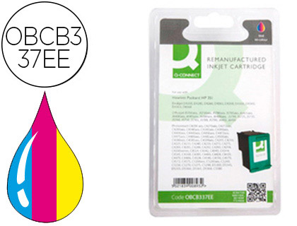 CARTOUCHE Q-CONNECT JET D'ENCRE COMPATIBLE IMPRIMANTES HP CB337EE ENCRE 3 COULEURS CYAN MAGENTA JAUNE 180P