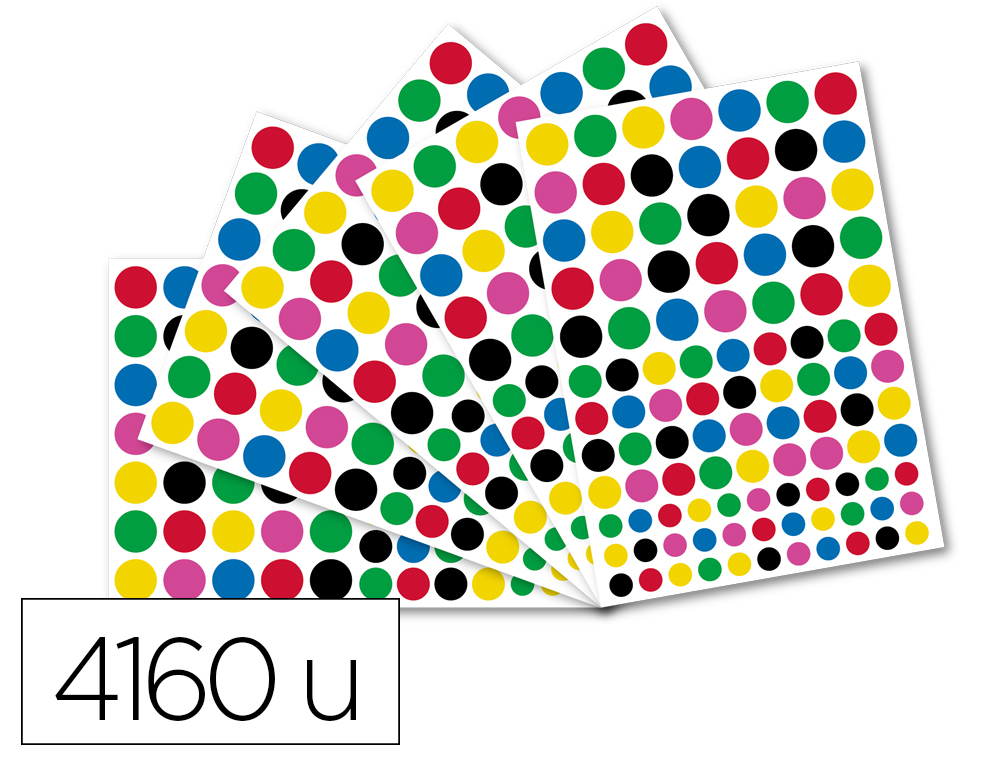 GOMMETTE O'COLOR A5 REPOSITIONNABLE TEMPORAIREMENT FORME ROND TAILLE ET COLORIS ASSORTIS  SACHET 40 PLANCHES 4160 UNITES