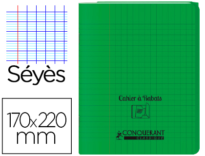 CAHIER  RABAT AGRAF CONQURANT CLASSIQUE COUVERTURE POLYPROPYLNE 17X22CM 96 PAGES 90G SYS COLORIS VERT