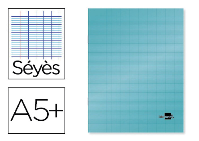 CAHIER PIQU LIDERPAPEL COUVERTURE PLASTIQUE SOUPLE A5+ 17X22CM 90G 96 PAGES SYS COLORIS BLEU