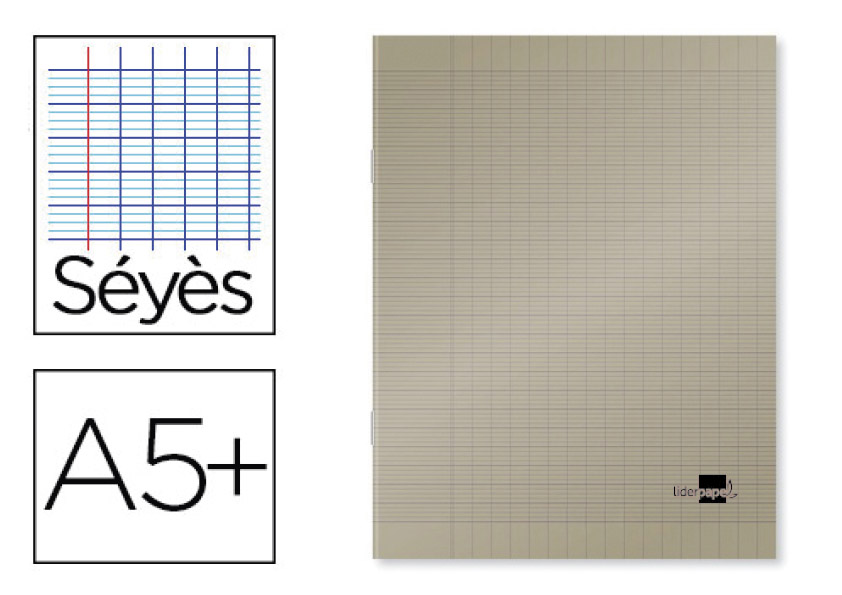 CAHIER PIQU LIDERPAPEL COUVERTURE PLASTIQUE SOUPLE A5+ 17X22CM 90G 96 PAGES SYS COLORIS GRIS