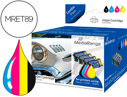 CARTOUCHE MEDIARANGE JET D'ENCRE COMPATIBLE EPSON T0891/T0894 NOIR X2/JAUNE /CYAN/MAGENTA MULTIPACK 5 UNITS