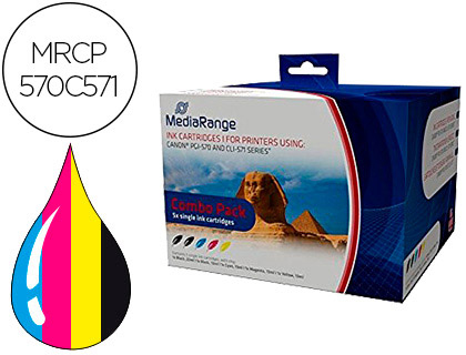 CARTOUCHE MEDIARANGE JET D'ENCRE COMPATIBLE CANON PGI-570/CLI-571 NOIR X2/JAUNE/CYAN/MAGENTA MULTIPACK 5 UNITS