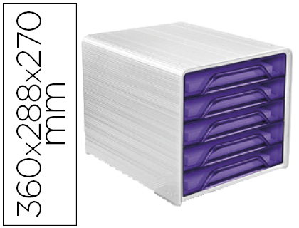 MODULE CLASSEMENT CEP SMOOVE 5 TIROIRS INTERCHANGEABLES 360X288X270MM COLORIS BLANC/VIOLET