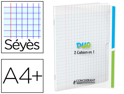 CAHIER AGRAF CONQURANT DUO 2EN1 POLYPROPYLNE A4+ 24X32CM 96 PAGES SYS 90G