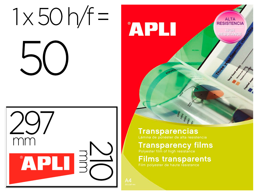 FILM TRANSPARENT APLI A4 POUR IMPRIMANTE LASER JET D'ENCRE BOTE 50 FEUILLES