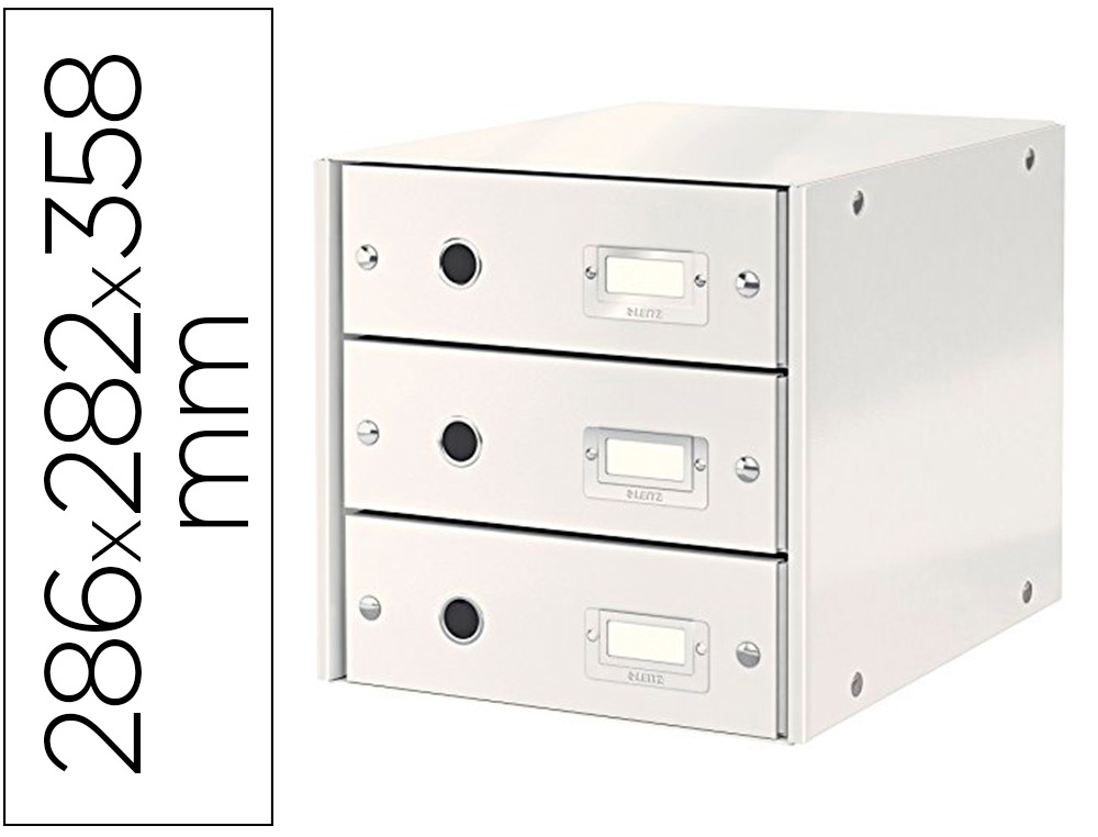 BOTE CLASSEMENT LEITZ CLICK&STORE 3 TIROIRS CARTON FORT 286X282X358MM PORTE-TIQUETTE OEILLET PRHENSION COLORIS BLANC