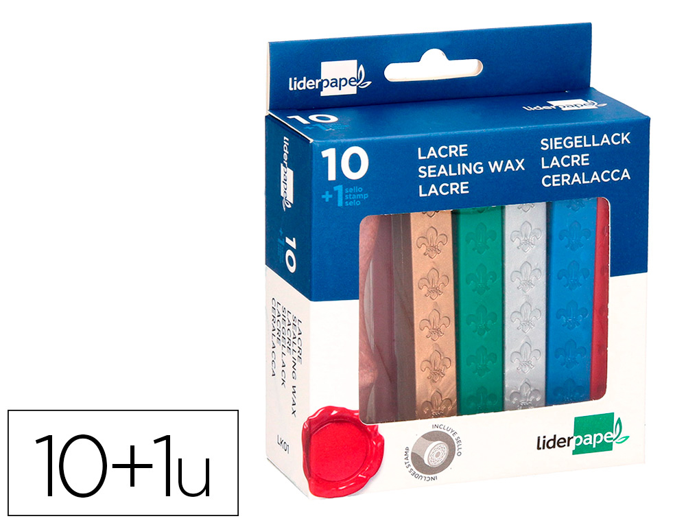 CIRE CACHETER LIDERPAPEL SCEAU INCLUS COLORIS ASSORTIS - BOITE DE 10 BATONS DE 12G