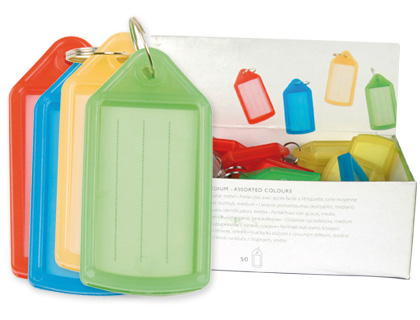 PORTE-CLS Q-CONNECT PORTE-TIQUETTE PLASTIQUE 55X30MM LIGNES HORIZONTALES COLORIS ASSORTIS PRSENTOIR 40 UNITS
